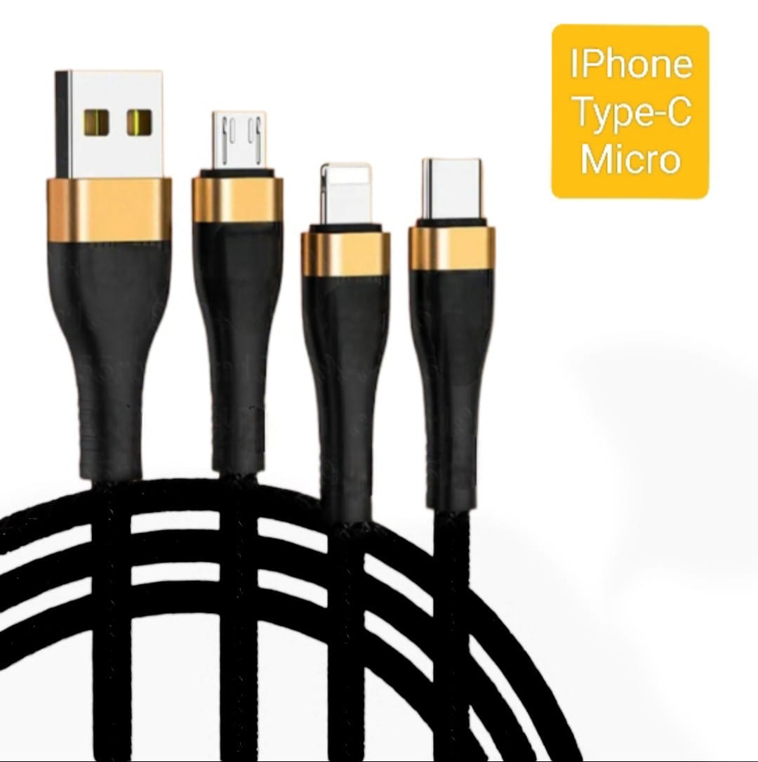 65 Watt Pure Copper 3 in 1 Fast Charging Data Cable (Iphone, Type C and Micro Usb Data Cable) 60 watt,
