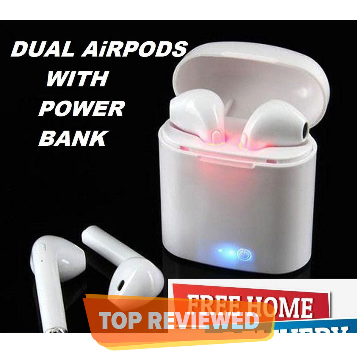 M10 and i12 TWS Wireless Bluetooth Earbuds V5.0 with Touch Sensor and Built-in Mic, True Stereo, 10m Transmission, Charging Case, Sports Headset for All Bluetooth Devices - Black