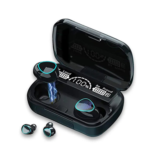 M10 and i12 TWS Wireless Bluetooth Earbuds V5.0 with Touch Sensor and Built-in Mic, True Stereo, 10m Transmission, Charging Case, Sports Headset for All Bluetooth Devices - Black