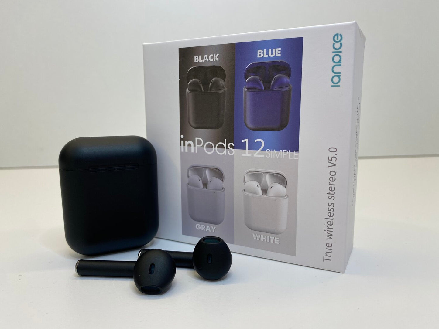 M10 and i12 TWS Wireless Bluetooth Earbuds V5.0 with Touch Sensor and Built-in Mic, True Stereo, 10m Transmission, Charging Case, Sports Headset for All Bluetooth Devices - Black