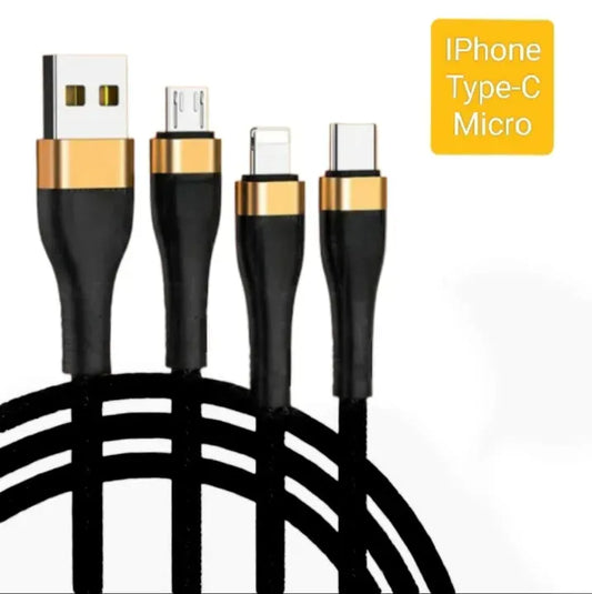 65 Watt Pure Copper 3 in 1 Fast Charging Data Cable (Iphone, Type C and Micro Usb Data Cable) 60 watt,