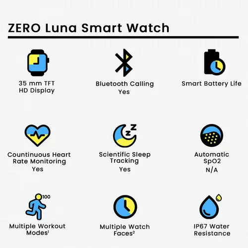 Zero® Luna Smart Watch | 1.39” TFT Display, Bluetooth Calling, 100+ Watch Faces | IP67 Waterproof, SpO2 & Heart Rate Monitor | Best Price Smartwatch for Men & Women, iPhone & Android
